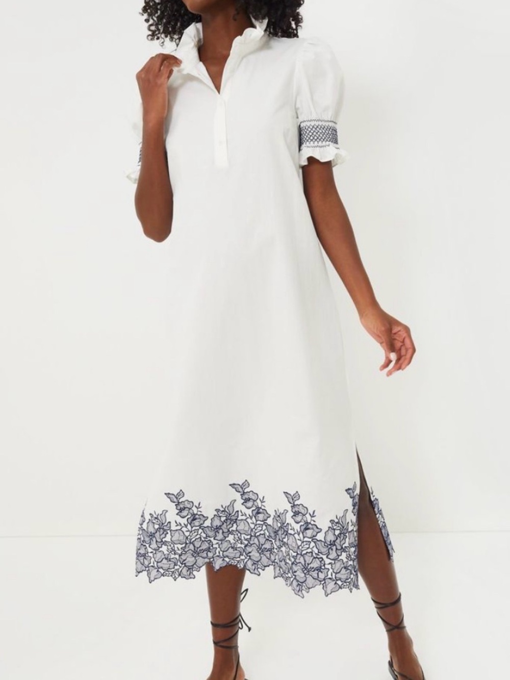 Tuckernuck Hyacinth House Navy Embroidery Eliza Midi Dress